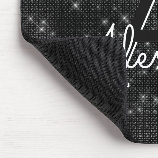Black Sparkle Girly Monogram Name Mousepad (Ecke)