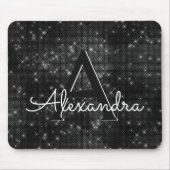 Black Sparkle Girly Monogram Name Mousepad (Vorne)