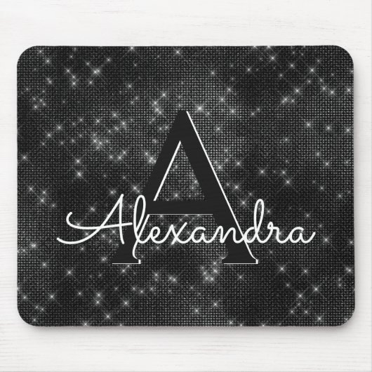 Black Sparkle Girly Monogram Name Mousepad (Vorne)