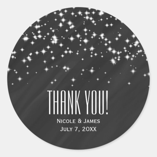 Black & Sparkle Stars Eleganter Glamour Runder Aufkleber (Vorderseite)