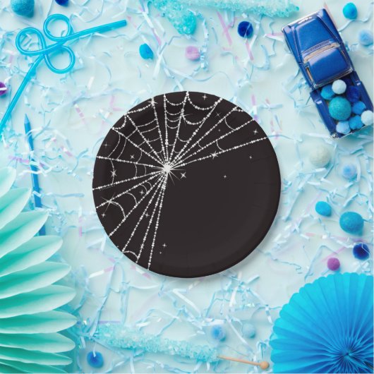 Black Sparkling Diamond Spider Web Pappteller (Party)