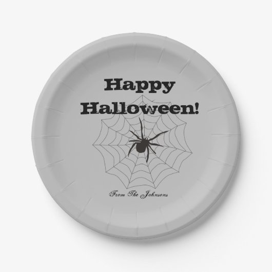 Black Spider Gray Paper Halloween-Party Teller (Vorderseite)