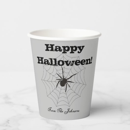 Black Spider Grey Paper Halloween Cups Pappbecher (Vorderseite)