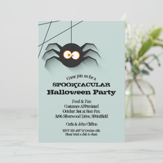 Black Spider Halloween-Party Einladung (Stehend Vorderseite)