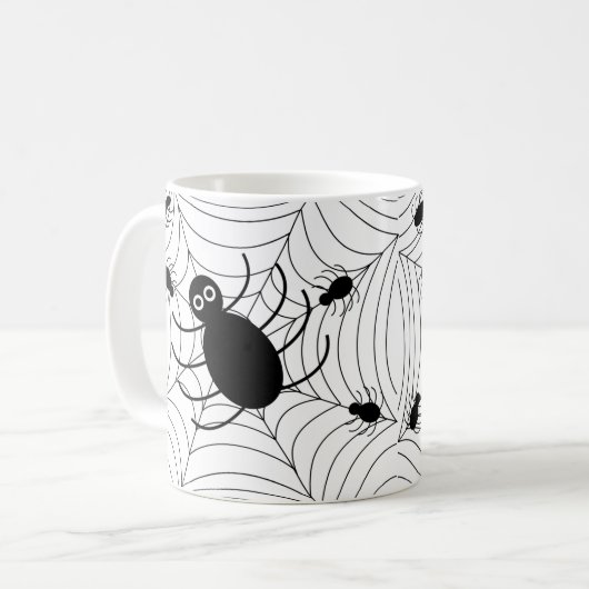 Black Spider Web Halloween Dekoration Kaffeetasse (Vorderseite Links)