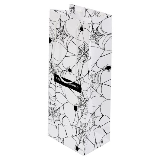 Black Spider Web Halloween Hallowine Geschenktüte Für Weinflaschen (Vorderseite Schrägansicht)
