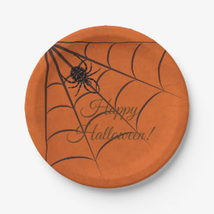 Black Spider & Web Halloween Papierplatte Pappteller