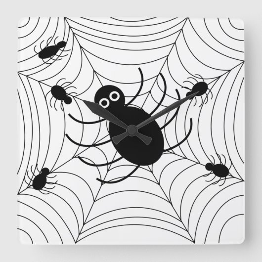 Black Spider Web Halloween Quadratische Wanduhr (Vorderseite)