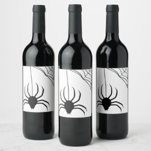 Black Spider Web Halloween Weinetikett