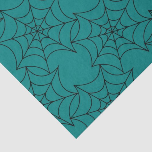 Black Spider Webs auf Aquamarinen Decoupage Seidenpapier (Detail)