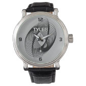 Black Spiral, DIY Name White & Blk Kontur, Grau Armbanduhr (Vorderseite)