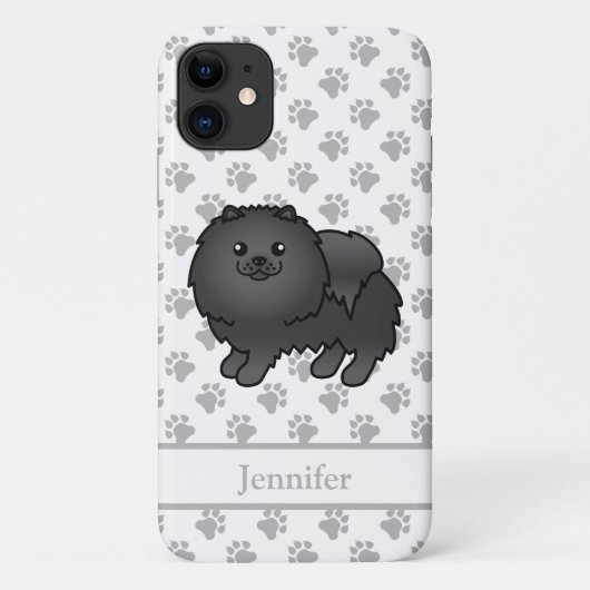 Black Spitz Niedlich Cartoon Dog & Name Case-Mate iPhone Hülle (Rückseite)