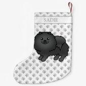 Black Spitz Niedlich Cartoon Dog & Name Kleiner Weihnachtsstrumpf (Rückseite)