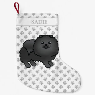 Black Spitz Niedlich Cartoon Dog & Name Kleiner Weihnachtsstrumpf