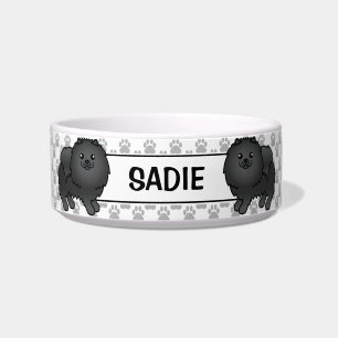 Black Spitz Niedlich Cartoon Dog & Name Napf