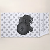 Black Spitz Niedlich Cartoon Dog & Name Strandtuch (Vorderseite)