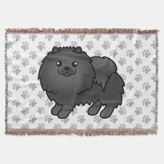 Black Spitz Niedlich Cartoon Dog & Paws Decke (Vorderseite)