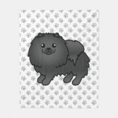 Black Spitz Niedlich Cartoon Dog & Paws Fleecedecke (Vorderseite)