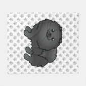 Black Spitz Niedlich Cartoon Dog & Paws Fleecedecke (Vorderseite (Horizontal))