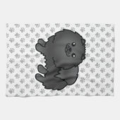 Black Spitz Niedlich Cartoon Dog & Paws Geschirrtuch (Horizontal)