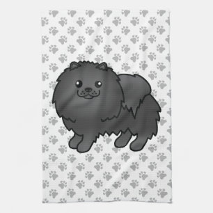 Black Spitz Niedlich Cartoon Dog & Paws Geschirrtuch