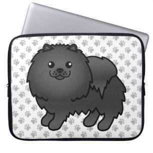 Black Spitz Niedlich Cartoon Dog & Paws Laptopschutzhülle