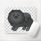 Black Spitz Niedlich Cartoon Dog & Paws Mousepad (Mit Mouse)