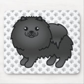 Black Spitz Niedlich Cartoon Dog & Paws Mousepad (Vorne)