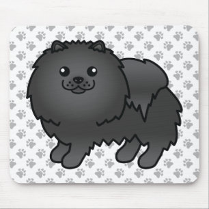 Black Spitz Niedlich Cartoon Dog & Paws Mousepad