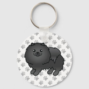 Black Spitz Niedlich Cartoon Dog & Paws Schlüsselanhänger