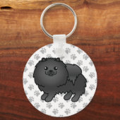 Black Spitz Niedlich Cartoon Dog & Paws Schlüsselanhänger (Vorderseite)