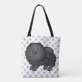 Black Spitz Niedlich Cartoon Dog & Paws Tasche (Rückseite)