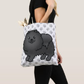 Black Spitz Niedlich Cartoon Dog & Paws Tasche (Von Nahem)