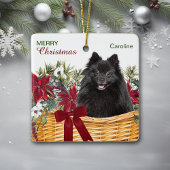 Black Spitz Poinsettia Weihnachtskorb Keramikornament