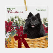 Black Spitz Poinsettia Weihnachtskorb Keramikornament (Vorderseite)