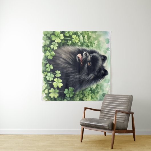 Black Spitz Watercolor St Patricks Day Wandteppich (Beispiel (Horizontal))