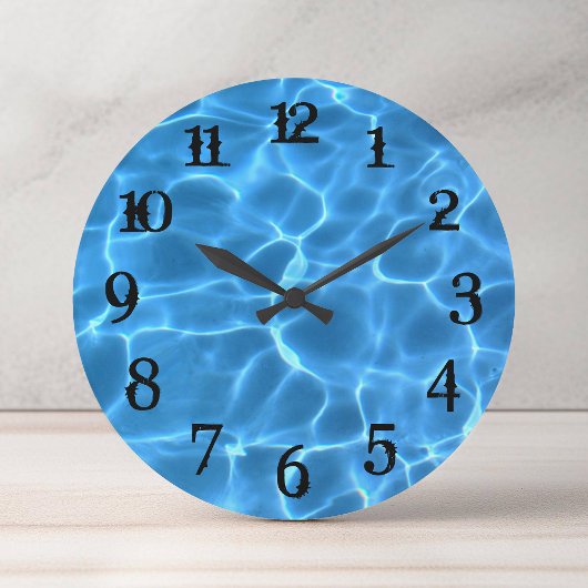 Black Splash Zahlen Aqua Blue Pool Große Wanduhr