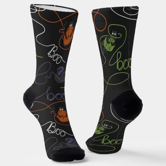 Black Spooky "Boo-zitternd geknallt Kätzchen Hallo Socken (Gewinkelt)