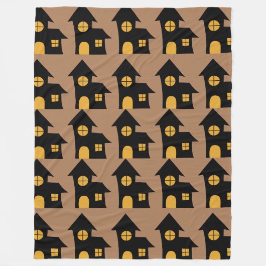 Black Spooky House Pattern Fleecedecke (Vorderseite)