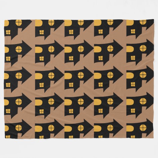 Black Spooky House Pattern Fleecedecke (Vorderseite (Horizontal))
