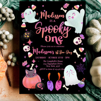 Black Spooky One Halloween Ghost 1. Geburtstag Einladung
