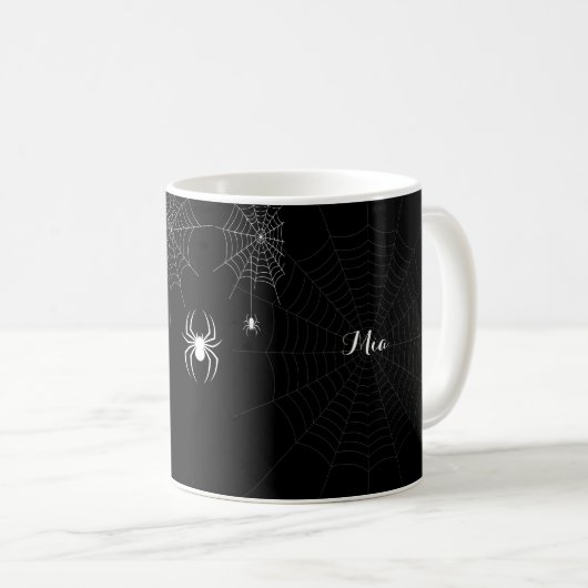 Black Spooky Spider Web Happy Halloween Name Kaffeetasse (VorderseiteRechts)