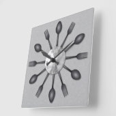 Black Spoons and Forks Wall Clock Quadratische Wanduhr (Winkel)