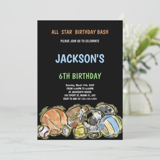 Black Sports - Einladungen (Stehend Vorderseite)