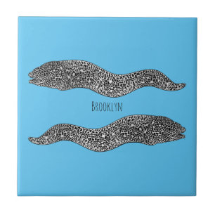 Black spotted moray eel cartoon illustration fliese