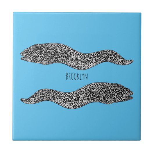 Black spotted moray eel cartoon illustration fliese (Vorderseite)