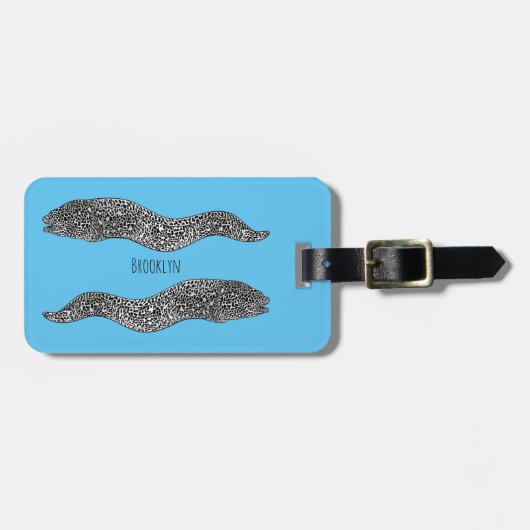 Black spotted moray eel cartoon illustration gepäckanhänger (Vorderseite horizontal)