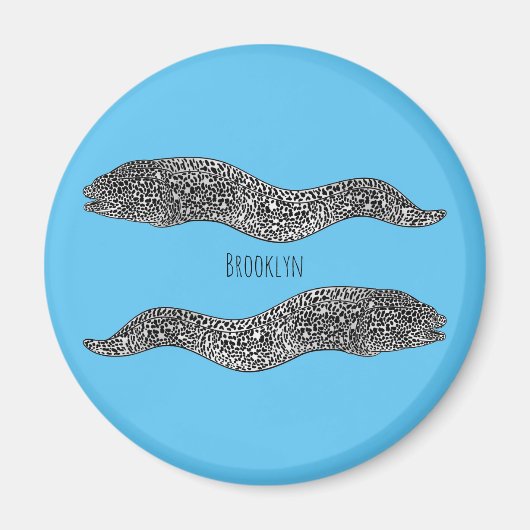 Black spotted moray eel cartoon illustration magnet (Vorne)