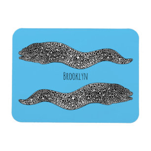 Black spotted moray eel cartoon illustration magnet