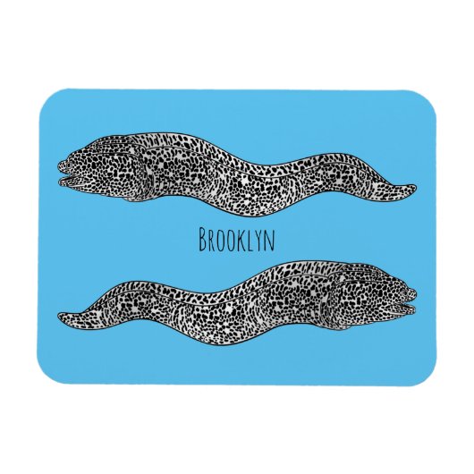 Black spotted moray eel cartoon illustration magnet (Horizontal)